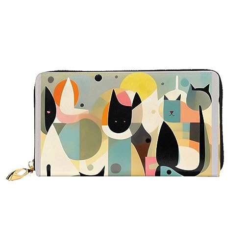 FInpan The Swan in Love Pattern Damen Reißverschluss Geldbörse Lange Clutch Kreditkartenhalter Leder Geldbörse Reise Münzbörse, Mid-Century Modern Art Katze, Einheitsgröße von FInpan