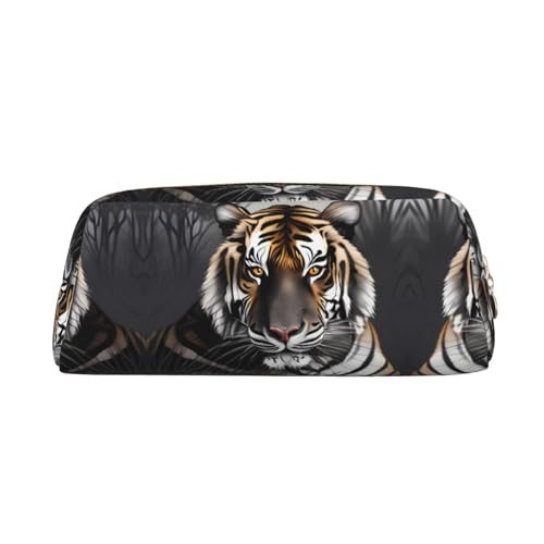 FInpan Tiger at Rest Stifttasche aus echtem Leder mit Reißverschluss, Schreibwaren-Aufbewahrungstasche, Make-up-Tasche, geeignet für Studenten, Schule, Büro, gold, Einheitsgröße, Kulturbeutel von FInpan