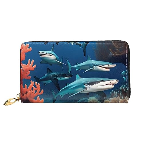 FInpan Weiß Chrysantheme Textur Diagramm Muster Frauen Reißverschluss Geldbörse Lange Clutch Kreditkartenhalter Leder Geldbörse Reise Münzbörse, U-Boot Shark Coral, Einheitsgröße von FInpan