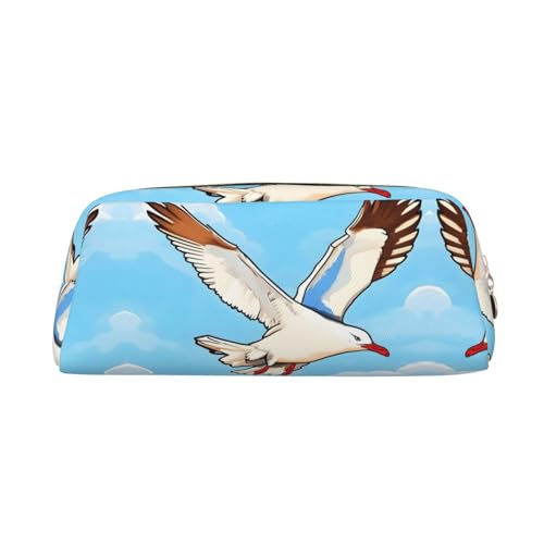 Flying Seagulls Stifttasche aus echtem Leder mit Reißverschluss, Schreibwaren-Aufbewahrungstasche, Make-up-Tasche, geeignet für Studenten, Schule, Büro., gold, Einheitsgröße, Kulturbeutel von FInpan