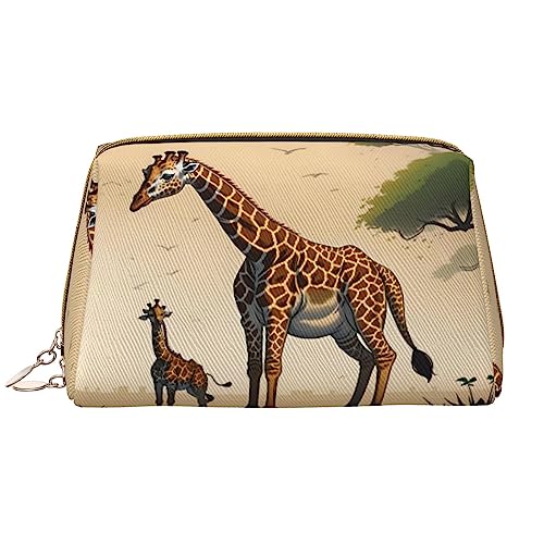 Mutter und Kind Giraffe Leder Tragbare Kosmetiktasche (groß), Leder Clutch Reißverschluss Tasche, Kulturbeutel, Reise Organizer, weiß, Einheitsgröße von FInpan