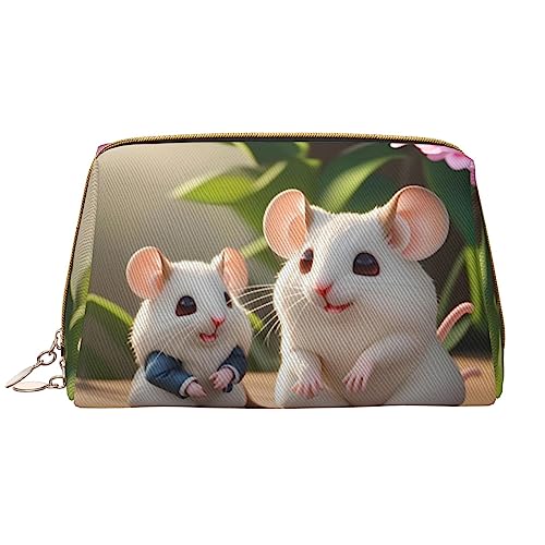 Mutter und Kind Ratten Leder Tragbare Kosmetiktasche (groß), Leder Clutch Reißverschluss Tasche, Kulturbeutel, Reise Organizer, weiß, Einheitsgröße von FInpan