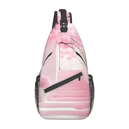 Poster Carpatterned Unisex Duffel Bag Crossbody Bag für Reisen Wandern Klettern Laufen Radfahren, Rosa Kirschblüten-Treppe, Einheitsgröße von FInpan