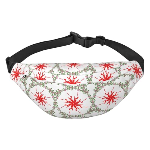 Spinning Dumplings Hüfttasche, Crossbody-Tasche, für Herren, Damen, Laufen, Wandern, Bergsteigen, Reisen, Fitnessstudio, Fitness, Radfahren, Grüne Blätter und rote Blumen, Einheitsgröße von FInpan