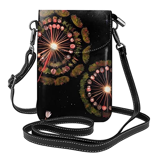 Starry Pusteblume Leder Crossbody Flap Phone Tasche, kleine Crossbody Damen Geldbörse und Handtasche mit Schultergurt,, Schwarz , Einheitsgröße von FInpan