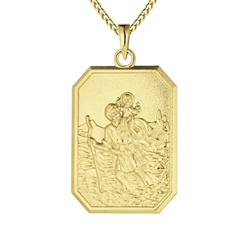 FJ 18K Vergoldet Heiliger Christophorus Kette Herren Damen 925 Sterling Silber Heiliger Christophorus Anhänger Halskette St Christopher Schmuck für Frauen Männer 24" Kette (Quadratisch) von FJ