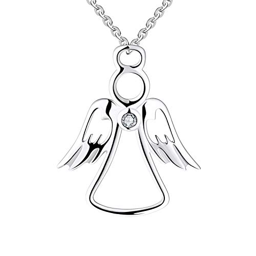 FJ Schutzengel Kette Damen 925 Sterling Silber Engel Anhänger Halskette mit Zirkonia Schmuck Geschenke für Frauen Mädchen von FJ