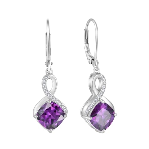 FJ Amethyst Hängend Ohrringe Damen 925 Sterling Silber Unendlichkeit Quadrat Prinzessschliff Ohrringe Februar Geburtsstein Schmuck Geschenke für Frauen von FJ