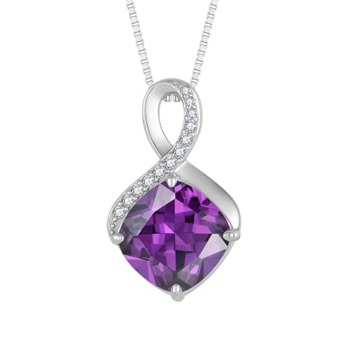 FJ Amethyst Kette Damen 925 Sterling Silber Unendlichkeit Halskette Prinzessschliff Quadrat Anhänger Februar Geburtsstein Schmuck Geschenke für Frauen von FJ