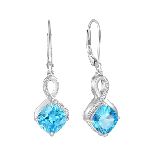 FJ Aquamarin Hängend Ohrringe Damen 925 Sterling Silber Unendlichkeit Quadrat Prinzessschliff Ohrringe März Geburtsstein Schmuck Geschenke für Frauen von FJ