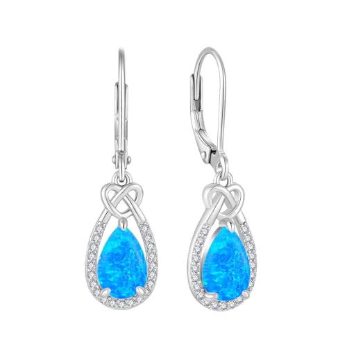 FJ Blau Feuer Opal Hängend Ohrringe Damen 925 Sterling Silber Tropfen Ohrringe Opal Schmuck Geschenke für Frauen von FJ