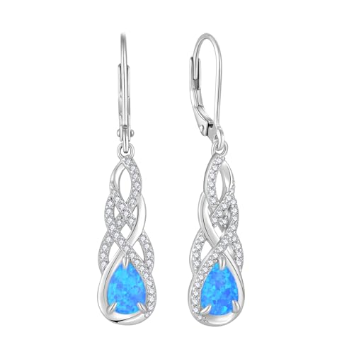 FJ Blauer Feuer Opal Hängend Ohrringe 925 Sterling Silber Tropfen Hängend Ohrringe Schmuck Geschenke für Damen Frauen Mutter Freundin Mama von FJ