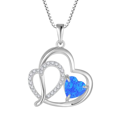 FJ Blauer Feuer Opal Kette Damen 925 Sterling Silber Herz Halskette Opal Anhänger Schmuck für Frauen Mutter Freundin Mama von FJ