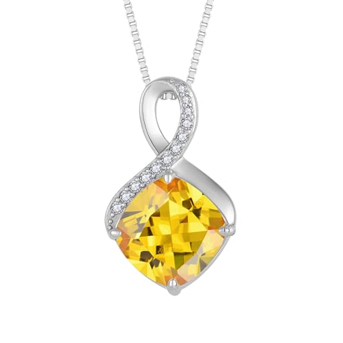 FJ Citrin Kette Damen 925 Sterling Silber Unendlichkeit Halskette Prinzessschliff Quadrat Anhänger November Geburtsstein Schmuck Geschenke für Frauen von FJ