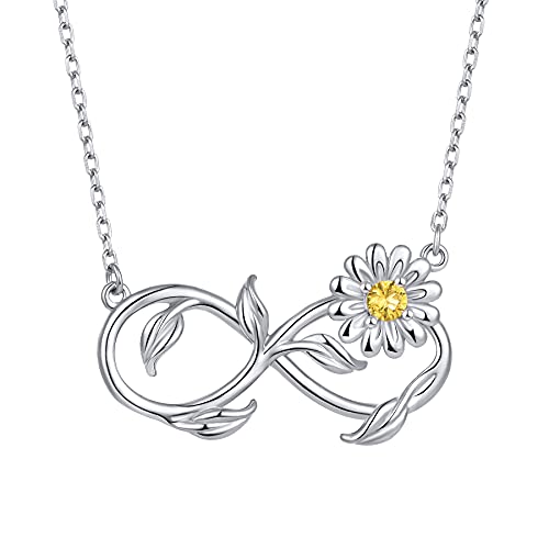 FJ Gänseblümchen Kette Damen 925 Sterling Silber Unendlichkeit Infinity Anhänger Halskette Schmuck Geschenke für Frauen Mädchen von FJ