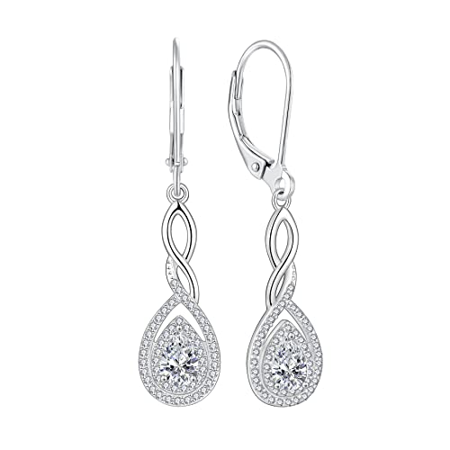 FJ Damen Ohrringe April Geburtsstein 925 Sterling Silber Tropfen Hängend Ohrringe Unendlichkeit Infinity Schmuck Geschenke für Damen Frauen Mutter Freundin Mama von FJ
