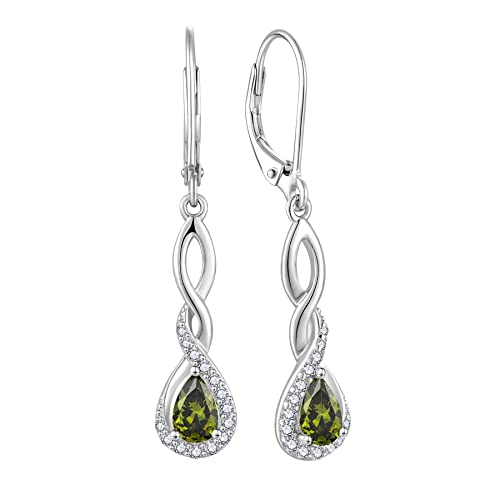 FJ Damen August Geburtsstein Peridot Ohrringe 925 Sterling Silber Hängend Unendlichkeit Infinity Schmuck Geschenke für Frauen Mutter Freundin Mama von FJ