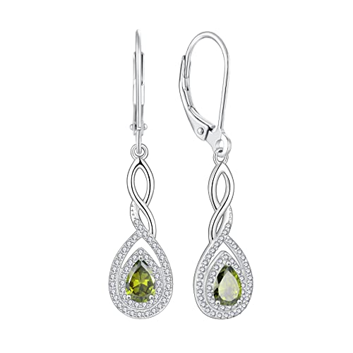FJ Damen Ohrringe August Geburtsstein Peridot Ohrringe 925 Sterling Silber Tropfen Hängend Ohrringe Unendlichkeit Infinity Schmuck Geschenke für Damen Frauen Mutter Freundin Mama von FJ