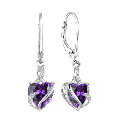 FJ Damen Ohrringe Februar Geburtsstein 925 Sterling Silber Hängend Amethyst Ohrringe Unendlichkeit Infinity Schmuck Geschenke für Damen Frauen Mutter Freundin Mama von FJ