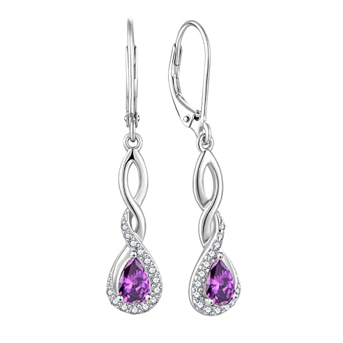 FJ Damen Ohrringe Februar Geburtsstein Amethyst Ohrringe 925 Sterling Silber Hängend Ohrringe Unendlichkeit Infinity Schmuck Geschenke für Damen Frauen Mutter Freundin Mama von FJ