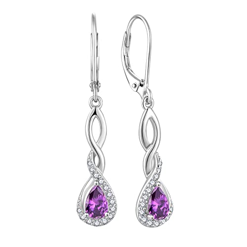 FJ Damen Ohrringe Februar Geburtsstein Amethyst 925 Sterling Silber Hängend Unendlichkeit Infinity Schmuck Geschenke für Frauen Mutter Freundin Mama von FJ