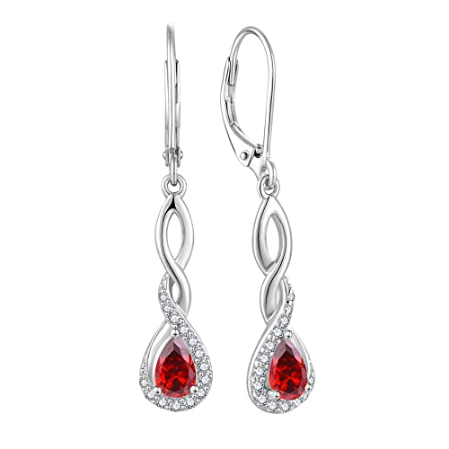 FJ Damen Januar Geburtsstein Granat Ohrringe - 925 Sterling Silber Hängend Unendlichkeit Infinity Schmuck - Geschenke für Frauen, Mutter, Freundin, Mama FJ Damen Januar Geburtsstein Granat Ohrringe - 925 Sterling Silber Hängend Unendlichkeit Infinity Schmuck - Geschenke für Frauen, Mutter, Freundin, Mama von FJ