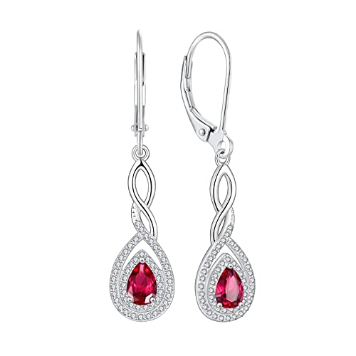 FJ Damen Juli Geburtsstein Rubin Ohrringe 925 Sterling Silber Tropfen Hängend Unendlichkeit Infinity Schmuck Geschenke für Frauen Mutter Freundin Mama von FJ