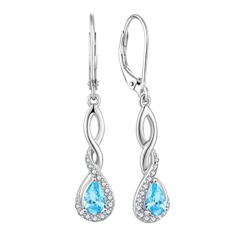 FJ Damen März Geburtsstein Aquamarin Ohrringe 925 Sterling Silber Hängend Unendlichkeit Infinity Schmuck Geschenke für Frauen Mutter Freundin Mama von FJ