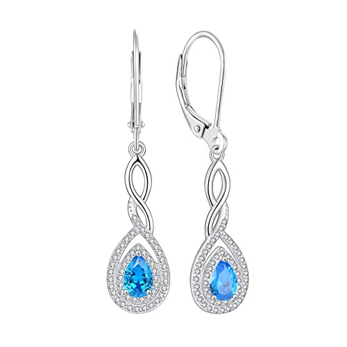 FJ Damen Ohrringe März Geburtsstein Aquamarin Ohrringe 925 Sterling Silber Tropfen Hängend Ohrringe Unendlichkeit Infinity Schmuck Geschenke für Damen Frauen Mutter Freundin Mama von FJ