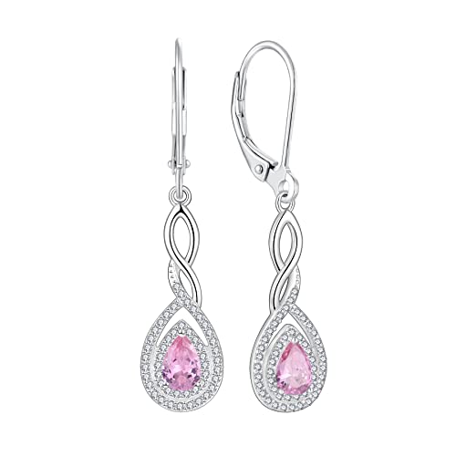 FJ Damen Ohrringe Oktober Geburtsstein Rosa Turmalin Ohrringe 925 Sterling Silber Tropfen Hängend Ohrringe Unendlichkeit Infinity Schmuck Geschenke für Damen Frauen Mutter Freundin Mama von FJ