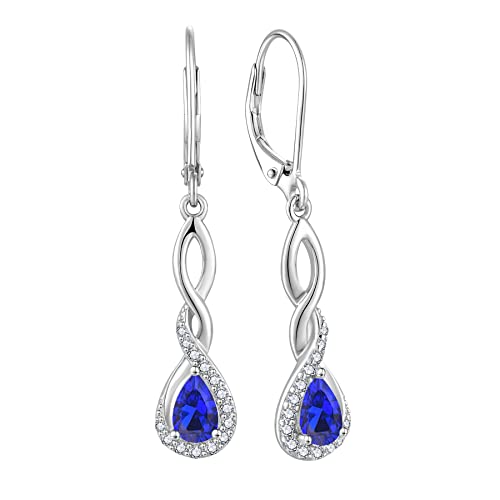 FJ Damen September Geburtsstein Saphir Ohrringe 925 Sterling Silber Hängend Unendlichkeit Infinity Schmuck Geschenke für Frauen Mutter Freundin Mama von FJ