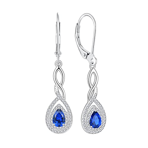 FJ Damen September Geburtsstein Saphir Ohrringe 925 Sterling Silber Tropfen Hängend Unendlichkeit Infinity Schmuck Geschenke für Frauen Mutter Freundin Mama von FJ