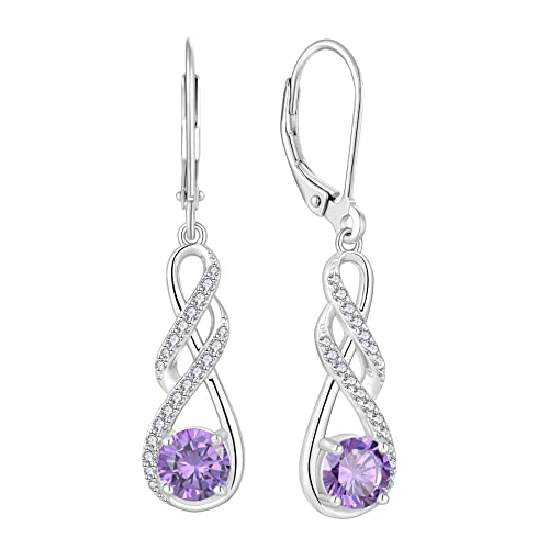 FJ Damen Ohrringe Unendlichkeit Infinity 925 Sterling Silber Hängend Ohrringe Amethyst Februar Geburtsstein Ohrringe Schmuck Geschenke für Damen Frauen Mutter Freundin Mama von FJ