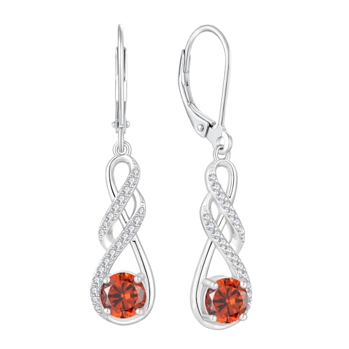FJ Damen Unendlichkeit Infinity 925 Sterling Silber Ohrringe - Hängend Mit Granat Januar Geburtsstein - Schmuck Geschenke für Frauen, Mutter, Freundin, Mama von FJ