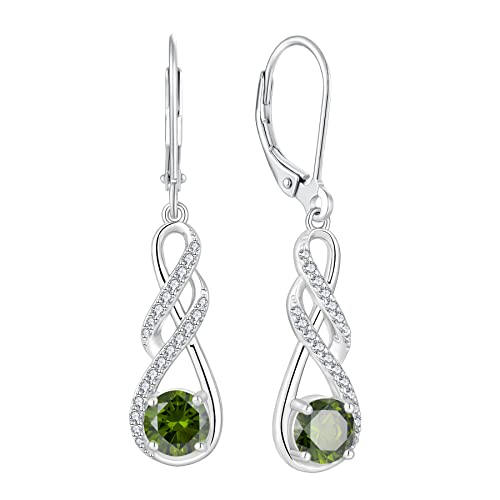 FJ Damen Ohrringe Unendlichkeit Infinity 925 Sterling Silber Hängend Ohrringe Peridot August Geburtsstein Ohrringe Schmuck Geschenke für Damen Frauen Mutter Freundin Mama von FJ