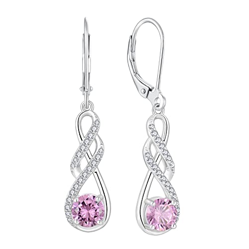FJ Damen Unendlichkeit Infinity 925 Sterling Silber Ohrringe - Hängend Mit Rosa Turmalin Oktober Geburtsstein - Schmuck Geschenke für Frauen, Mutter, Freundin, Mama von FJ
