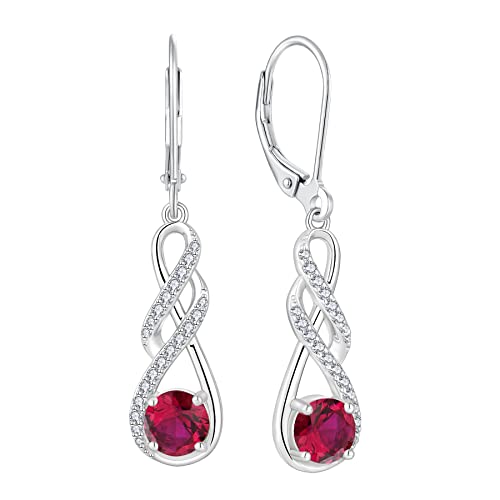 FJ Damen Unendlichkeit Infinity 925 Sterling Silber Ohrringe Hängend Mit Rubin - Juli Geburtsstein Schmuck Geschenke für Frauen Mutter Freundin Mama von FJ