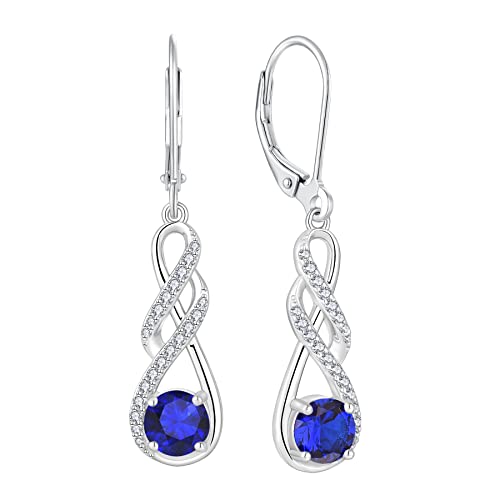 FJ Damen Ohrringe Unendlichkeit Infinity 925 Sterling Silber Hängend Ohrringe Saphir September Geburtsstein Schmuck Geschenke für Damen Frauen Mutter Freundin Mama von FJ