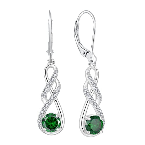 FJ Damen Unendlichkeit Infinity Ohrringe 925 Sterling Silber Hängend Smaragd Mai Geburtsstein Schmuck Geschenke für Frauen Mutter Freundin Mama von FJ