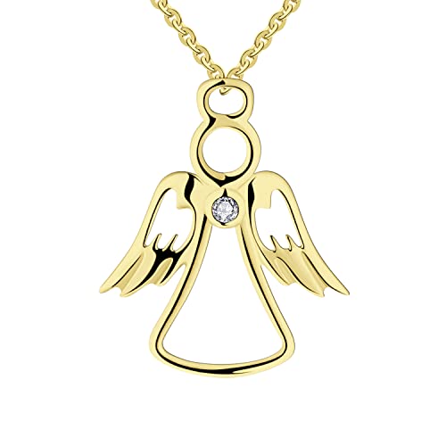 FJ Schutzengel Kette Damen 925 Sterling Silber Vergoldet Engel Halskette Anhänger mit Zirkonia Schmuck Geschenke für Frauen Mädchen von FJ
