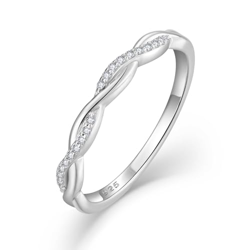 FJ Ewigkeit Ring Damen 925 Sterling Silber Stapelbarer Ring Verlobungsring Eheringe Antragsring Promise Ring Schmuck Geschenke für Frauen Größe 54 von FJ