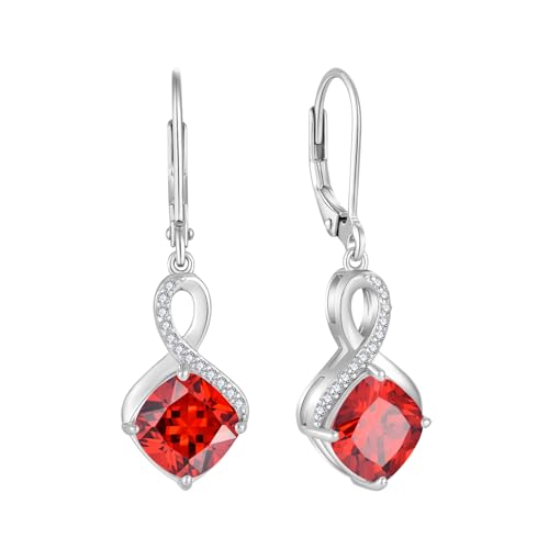 FJ Granat Hängend Ohrringe Damen 925 Sterling Silber Unendlichkeit Quadrat Prinzessschliff Ohrringe Januar Geburtsstein Schmuck Geschenke für Frauen von FJ