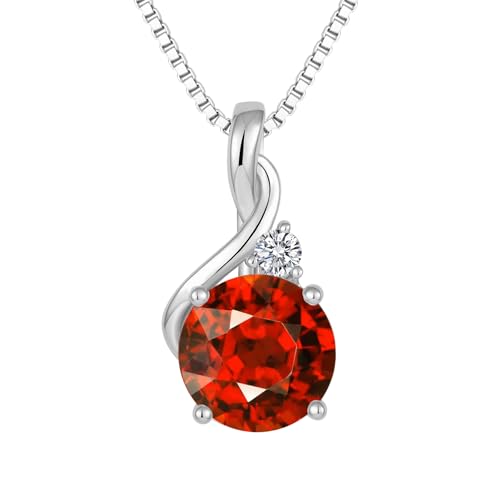 FJ Granat Kette Damen 925 Sterling Silber Januar Geburtsstein Halskette Rundschliff Anhänger Schmuck Geschenk für Frauen Mama Frau von FJ