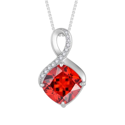 FJ Granat Kette Damen 925 Sterling Silber Unendlichkeit Halskette Prinzessschliff Quadrat Anhänger Januar Geburtsstein Schmuck Geschenke für Frauen von FJ