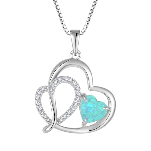 FJ Grüner Opal Kette Damen 925 Sterling Silber Herz Halskette Opal Anhänger Schmuck für Frauen Mutter Freundin Mama von FJ