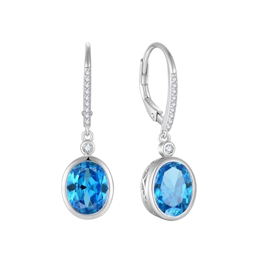 FJ Hängend Ohrringe Damen 925 Sterling Silber Ovale Aquamarin Ohrringe März Geburtsstein Schmuck Geschenke für Frauen von FJ