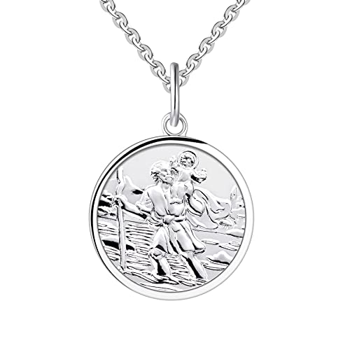 FJ Heiliger Christophorus Kette 925 Sterling Silber Heiliger Christophorus Anhänger Halskette für Damen Mädchen Jungs Kinder von FJ