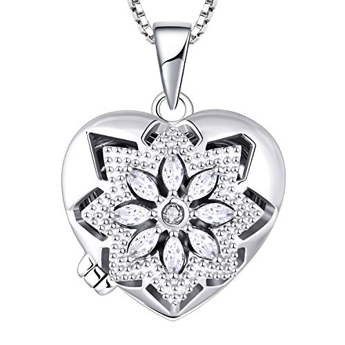 FJ Herz Blume Foto Medaillon Kette Damen 925 Sterling Silber Personalisierte Medaillon zum öffnen für Bilder Memory Medaillon Anhänger Halskette Vintage Schmuck Geschenke für Frauen Mädchen von FJ