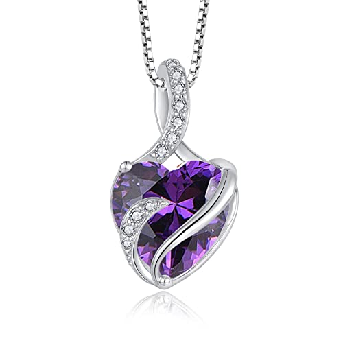 FJ Unendlichkeit Februar Geburtsstein Kette Damen 925 Sterling Silber Herz Amethyst Anhänger Halskette Schmuck Geschenke für Damen Frauen Mutter Freundin Mama von FJ