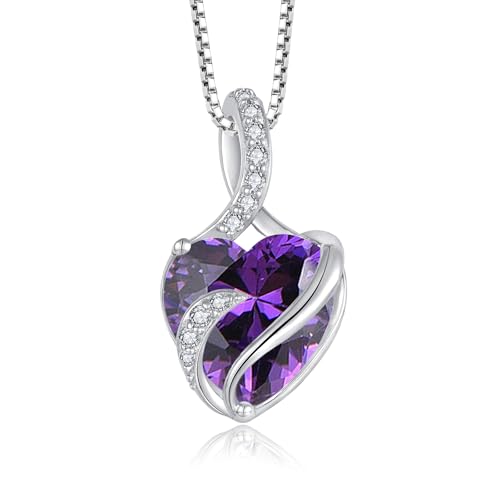 FJ Unendlichkeit Februar Geburtsstein Kette Damen 925 Sterling Silber Herz Amethyst Anhänger Halskette Schmuck Geschenke für Damen Frauen Mutter Freundin Mama von FJ